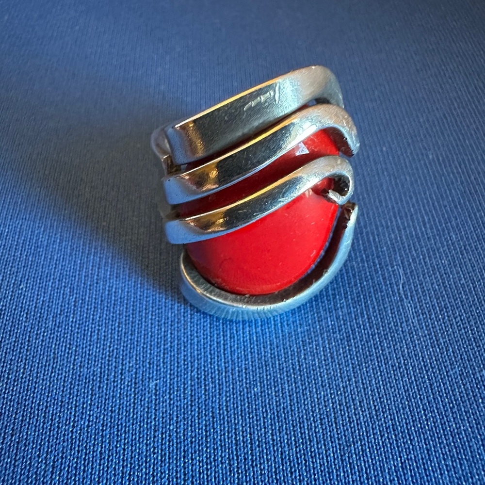 Silver and Red Sterling Ring
